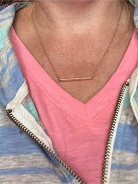 Kate Spade, Rose Gold Bar Necklace with Pavé Crystals - Women Jewelry